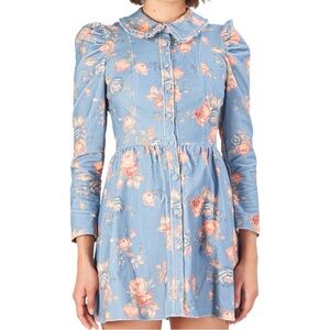 Love Shack Fancy Beyers Dress in Faded Denim - US 6